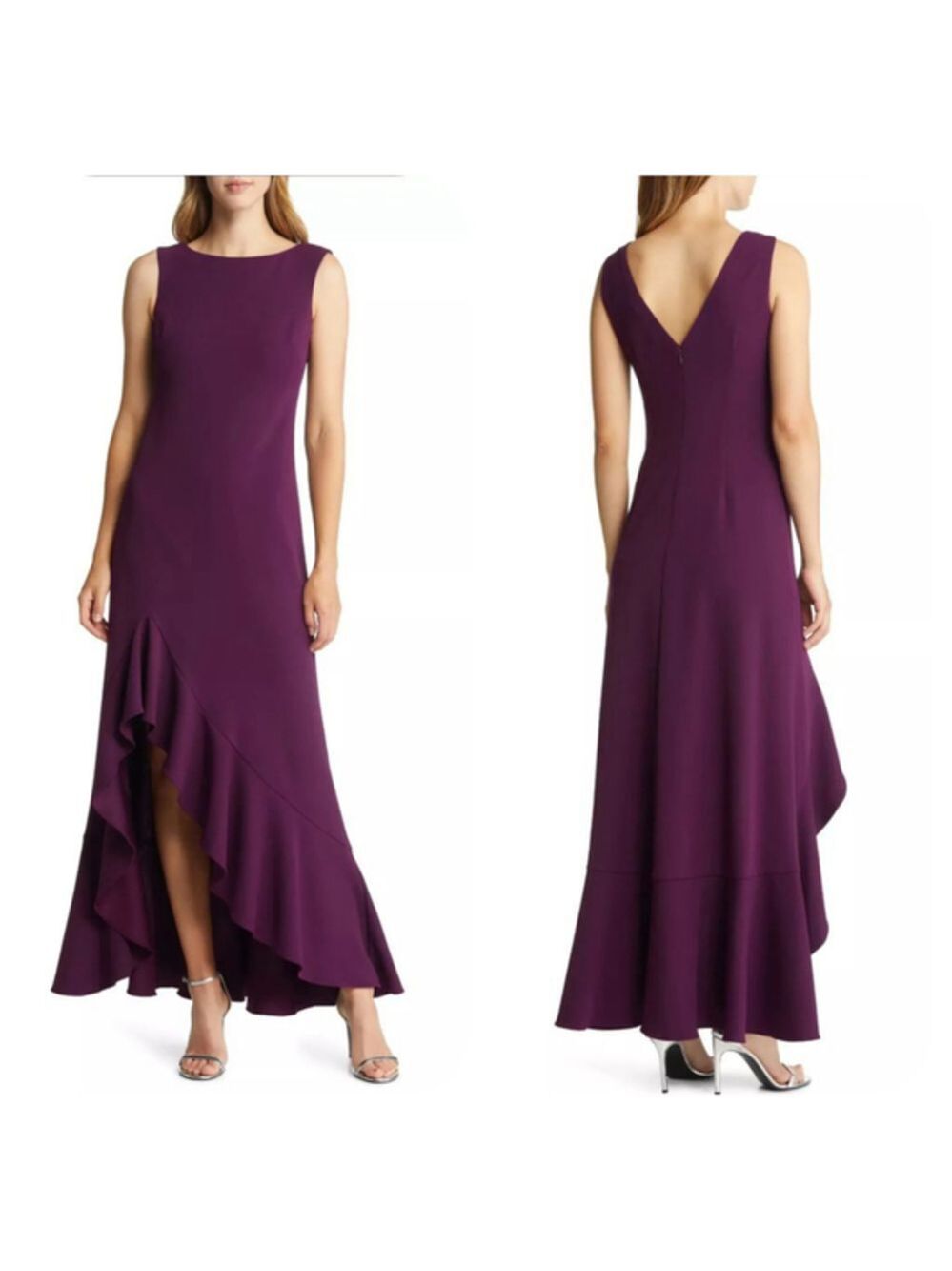 NWOT Vince Camuto Ruffe Front Sleeveless Gown SZ 12 Plum